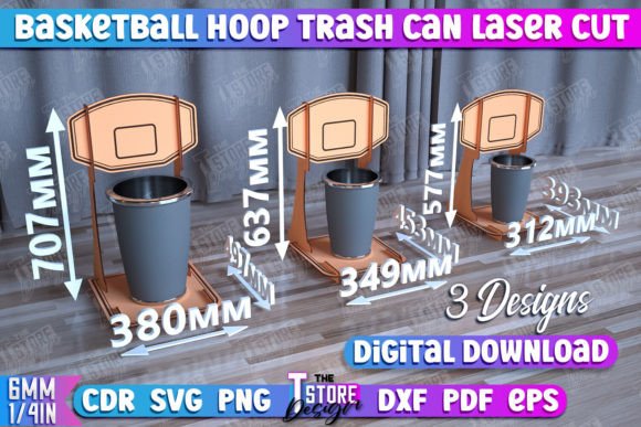 Basketball Hoop Trash Can Bundle CNC: Playful Laser-Cut Design for Local Business Branding