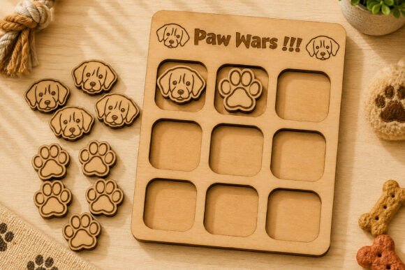 Dog Tic Tac Toe Laser Cut SVG: Playful Toy Design for Laser Cutting Projects