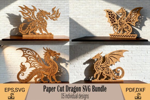 Dragon Papercut Laser SVG: Mythical Flair for Laser-Cut Art & Design Projects