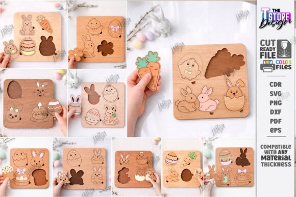 Easter Kids Puzzles Laser Cut Bundle SVG for Laser Cutting and Puzzles Marketing