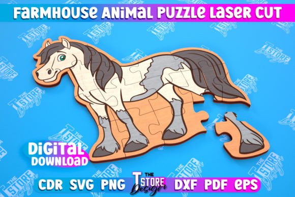 Farmhouse Puzzle Horse Shape for Laser-Cut Branding & Puzzle Campaigns