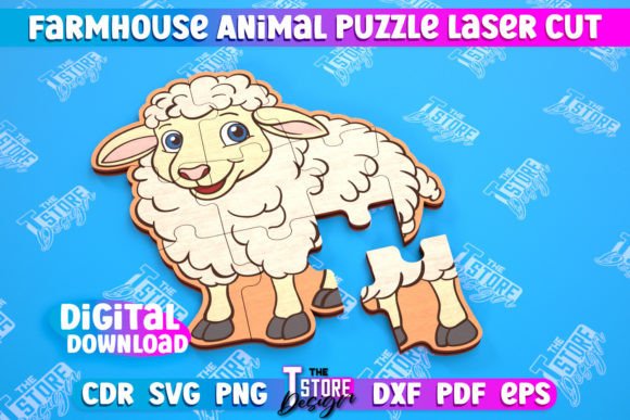 Farmhouse Puzzle Sheep Shape Puzzle: A Laser-Cut Design for Puzzles and Visual Content