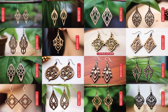 Geometric Wooden Earring SVG Bundle for Laser Cutting & Earring Design