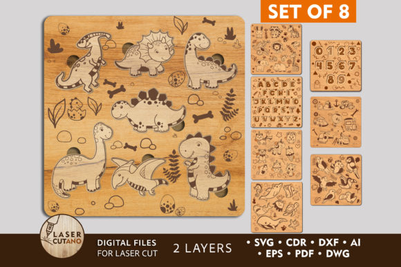Kid's Puzzle Set of 8 Laser Cut Files for Creative Web Publishing