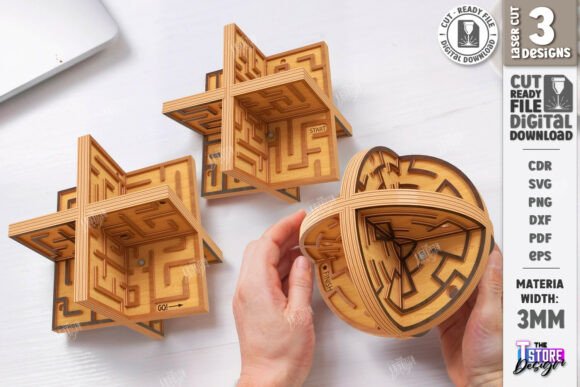 Labyrinth Maze Puzzle Laser Cut Bundle for Creative Branding