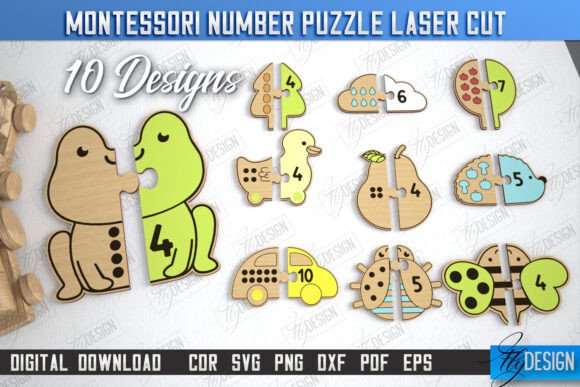 Montessori Number Puzzle Bundle CNC: Laser-Cut Puzzles for Educational Crafting