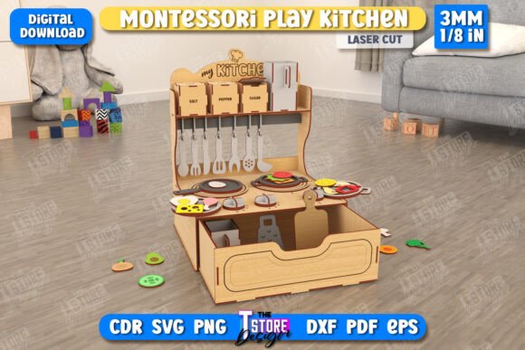 Montessori Play Kitchen Laser Cut CNC for Creative Sellers
