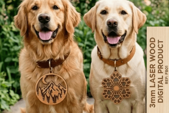 Unique Mountain Geometric Dog Tag SVG: Laser-Cut Elegance for Local Business Branding