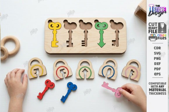 Wooden Key and Lock Puzzle Laser Cut for Creative Toy Makers & Etsy Sellers