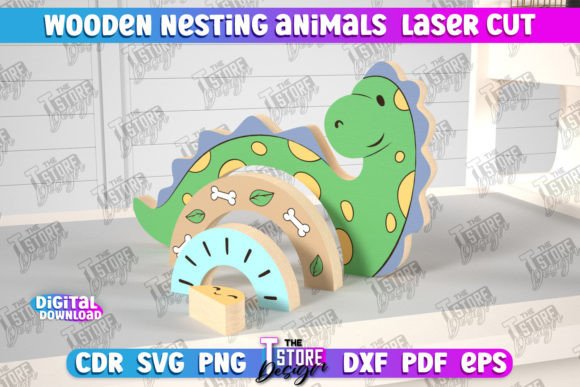 Wooden Nesting Dino Baby Game for Laser-Cut Ornaments