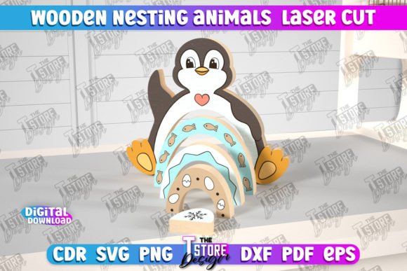 Wooden Nesting Penguin Baby Game CNC: Laser-Cut Ornaments for Playful Branding