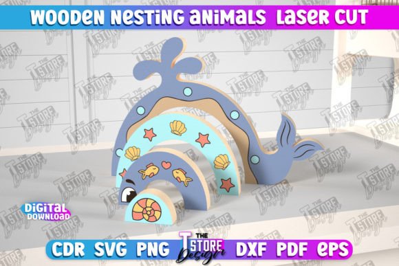 Wooden Nesting Whale Baby Game for Laser-Cut Ornaments
